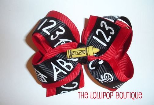 Back To School Hairbow-back to school bows, back to school hairbows, hairbows,bows, clips, grosgrain ribbons, ribbons, alligator clips