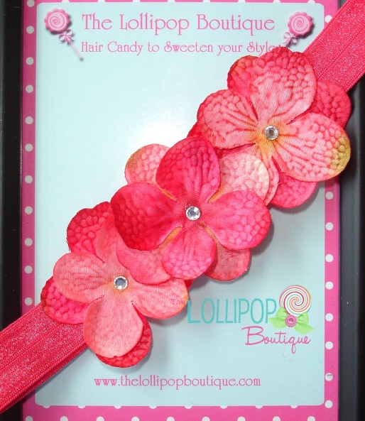 Hot Pink Hydrangea Elastic Headband-hot pink hydrangea headband, baby headband, flower headband, hot pink flowers, elastic, soft elastic headband