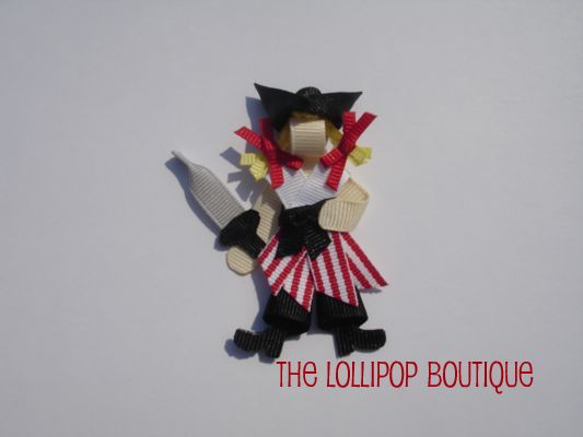 Pirate Girl Hairclip-pirate clip, pirate girl, hair accessories, girl, toddler, novelty clips, grosgrain ribbon, alligator clips