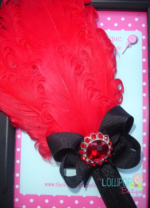Red Feather with Black Bow Headband-feather headband, fascinator headband, baby headband, photo prop, elastic feather headband