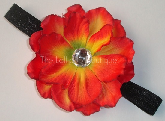 Sunset Orange Anenome Flower Headband-elastic headband, flower headband, anenome headband, soft headband, baby headband