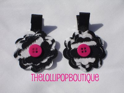 Zebra Fabric Flower Clips-fabric flower clips button centers 